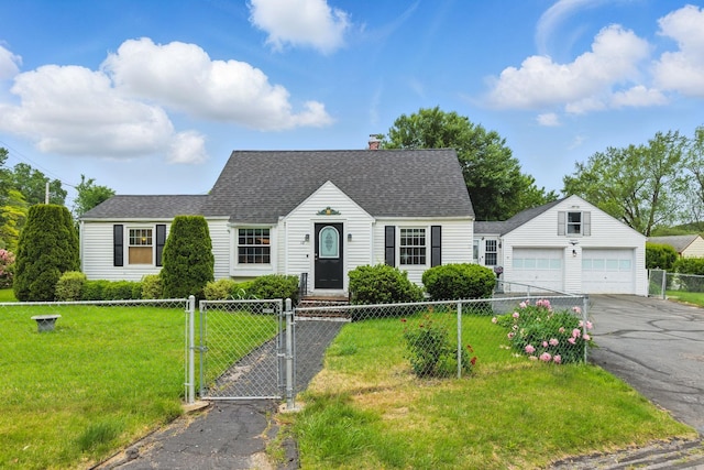 18 Elliot Park, Dover, NH 03802 - cape cod-style house with a gate, a fenced front yard, asphalt driveway, and an outdoor structure