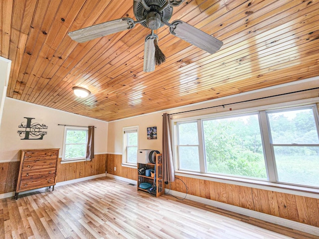 2459 US Route 7, Leicester, VT 05733 - living area with light wood-style floors, wood walls, wooden ceiling, a ceiling fan, and lofted ceiling