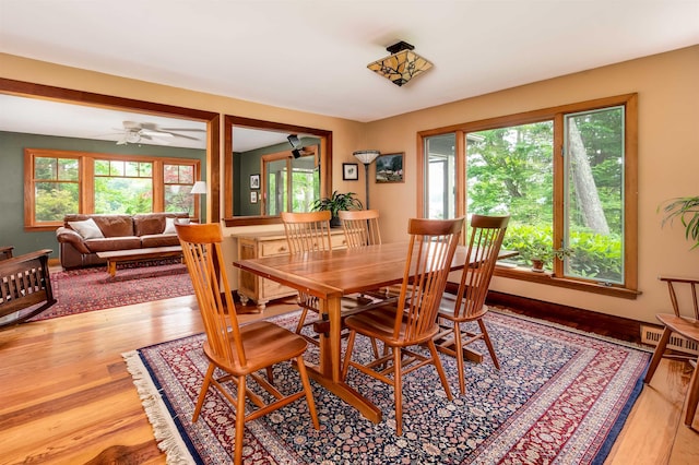 30 Old Piscataqua Rd, Durham, NH 03824 - dining area with light wood-style flooring and a ceiling fan
