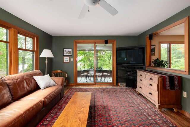 30 Old Piscataqua Rd, Durham, NH 03824 - living area with plenty of natural light, ceiling fan, and wood finished floors