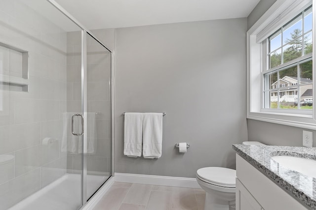 7A Terraceview Dr, Hudson, NH 03051 - full bathroom featuring plenty of natural light, a shower stall, vanity, and tile patterned floors