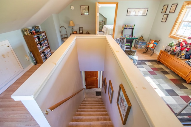 83 Tamworth Rd, Tamworth, NH 03886 - staircase featuring wood finished floors and lofted ceiling