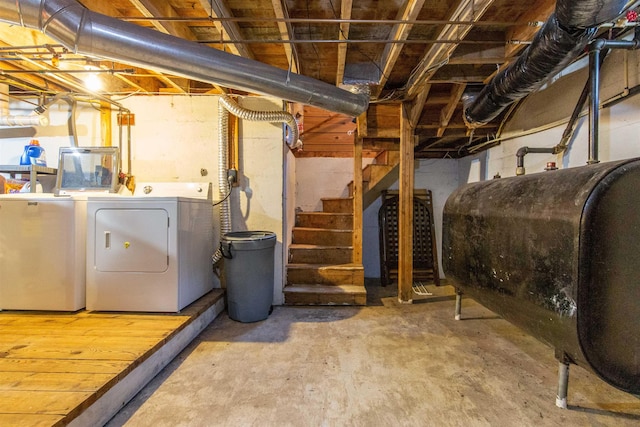 83 Tamworth Rd, Tamworth, NH 03886 - unfinished basement with heating fuel, washer and clothes dryer, and stairway