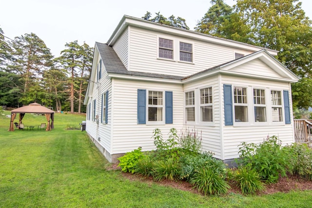83 Tamworth Rd, Tamworth, NH 03886 - view of property exterior with a gazebo, a yard, and roof with shingles
