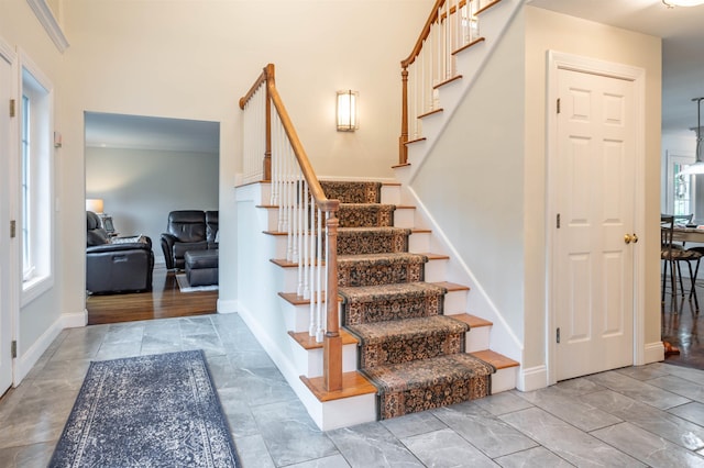 35 Fletcher Ln, Hollis, NH 03049 - stairs featuring marble finish flooring and baseboards