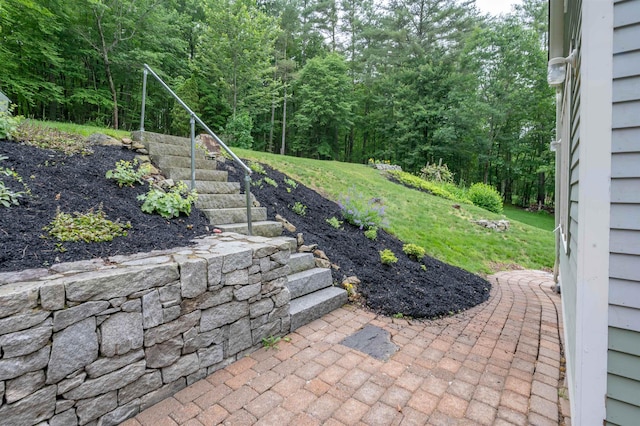 35 Fletcher Ln, Hollis, NH 03049 - view of patio / terrace with stairway and a view of trees
