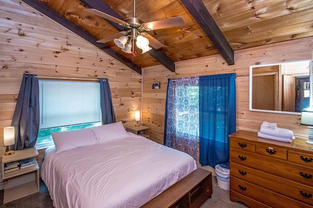 25 Singer Ln, Conway, NH 03813 - carpeted bedroom featuring wooden walls, wooden ceiling, multiple windows, and ceiling fan