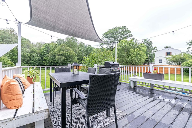 71/2 Olesen Rd, Derry, NH 03038 - wooden deck with outdoor dining space, grilling area, and a yard