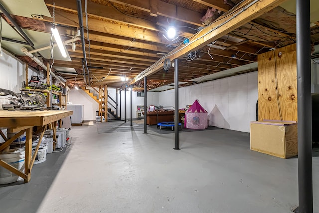 71/2 Olesen Rd, Derry, NH 03038 - unfinished basement with stairway and washer / clothes dryer