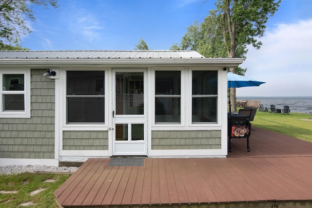 174 Kirk And Fitts Rd, Alburgh, VT 05440 - property entrance featuring a deck with water view and a metal roof