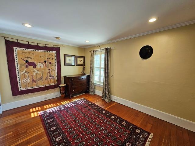 93 S Lincoln St, Keene, NH 03431 - bedroom featuring crown molding, wood finished floors, and recessed lighting