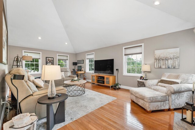 12 Julia Dr, Hooksett, NH 03106 - living area with hardwood / wood-style floors, vaulted ceiling, and recessed lighting