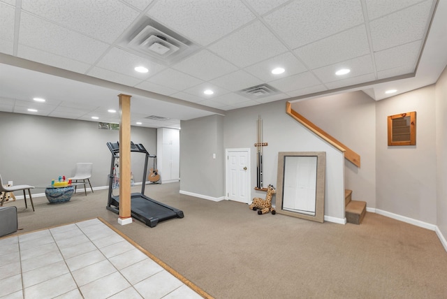 12 Julia Dr, Hooksett, NH 03106 - exercise area with carpet, a paneled ceiling, and recessed lighting