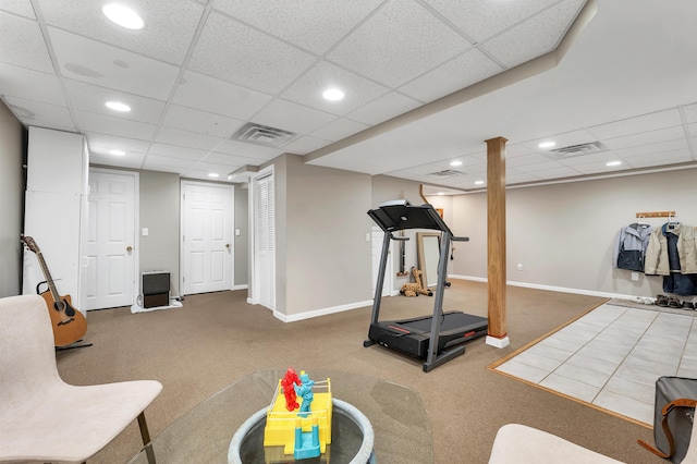 12 Julia Dr, Hooksett, NH 03106 - workout area with a paneled ceiling, recessed lighting, and carpet floors