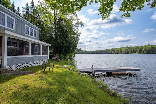 491 The Ln, Peacham, VT 05862 - view of green lawn featuring a water view, a floating dock, and a view of trees