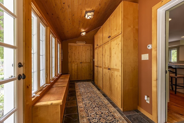 331 Rte 100 N, Plymouth, VT 05056 - corridor with lofted ceiling, wooden ceiling, and recessed lighting