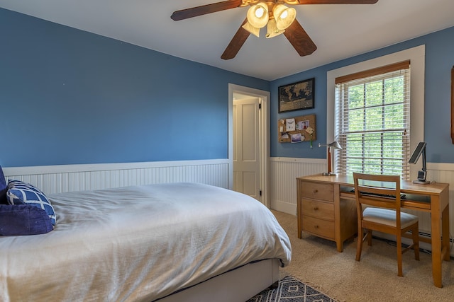 331 Rte 100 N, Plymouth, VT 05056 - bedroom featuring wainscoting, light colored carpet, ceiling fan, and an office area
