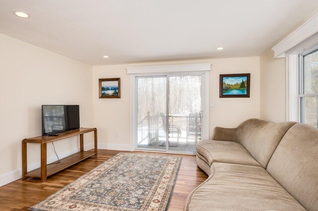 8 Woodridge Rd, Durham, NH 03824 - living room featuring wood finished floors, healthy amount of natural light, and recessed lighting