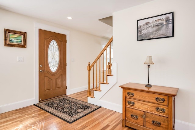 8 Woodridge Rd, Durham, NH 03824 - foyer with light wood-type flooring, stairs, and recessed lighting