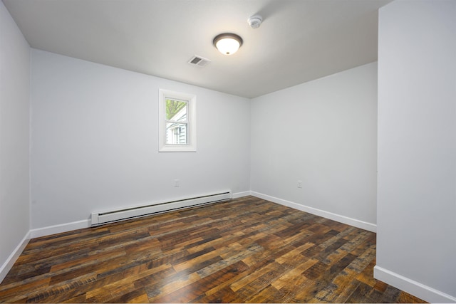 222 Daniel Webster Hwy, Boscawen, NH 03303 - empty room featuring a baseboard radiator, a smoke detector, and dark wood-style flooring