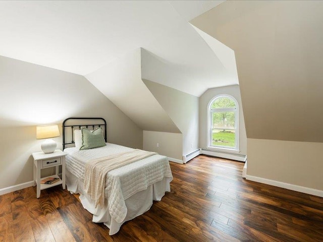 71 Marblehead Rd, Windham, NH 03087 - bedroom with a baseboard heating unit, wood finished floors, and lofted ceiling