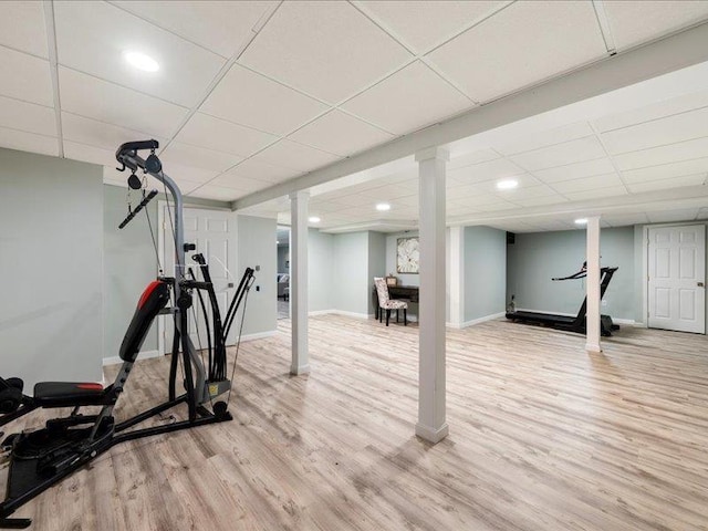71 Marblehead Rd, Windham, NH 03087 - exercise area with light wood-type flooring, a drop ceiling, and recessed lighting