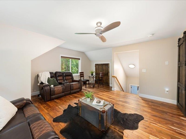 71 Marblehead Rd, Windham, NH 03087 - living area featuring a ceiling fan, wood finished floors, and lofted ceiling