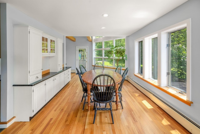 650 Perry Lea Rd, Waterbury, VT 05676 - dining room featuring a baseboard radiator, recessed lighting, light wood-type flooring, and plenty of natural light