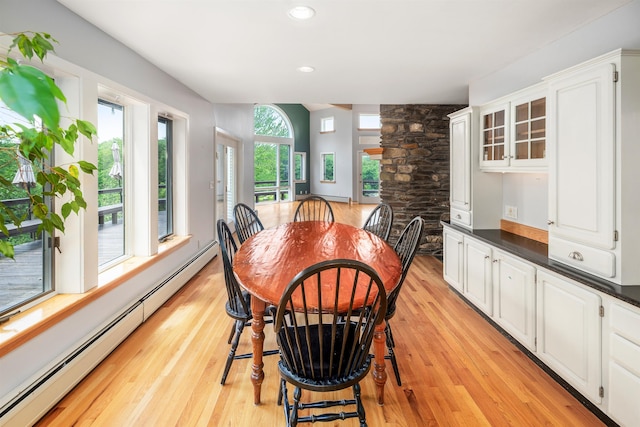 650 Perry Lea Rd, Waterbury, VT 05676 - dining room with a baseboard heating unit, light wood finished floors, and recessed lighting