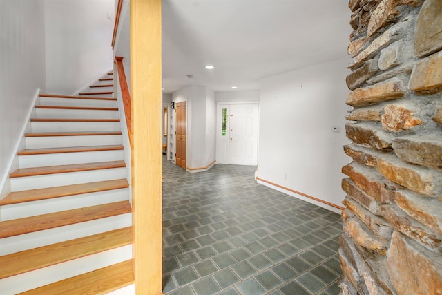 650 Perry Lea Rd, Waterbury, VT 05676 - stairway featuring recessed lighting and baseboards