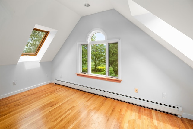 650 Perry Lea Rd, Waterbury, VT 05676 - additional living space with a skylight, baseboard heating, wood finished floors, and vaulted ceiling
