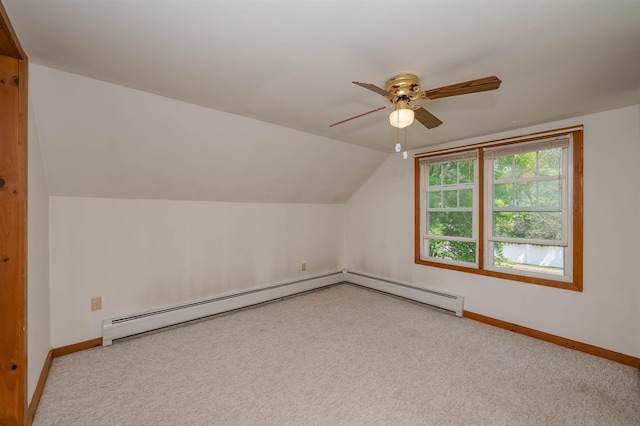 10 Eastern Ave, Rochester, NH 03867 - additional living space featuring a baseboard radiator, carpet flooring, ceiling fan, and vaulted ceiling