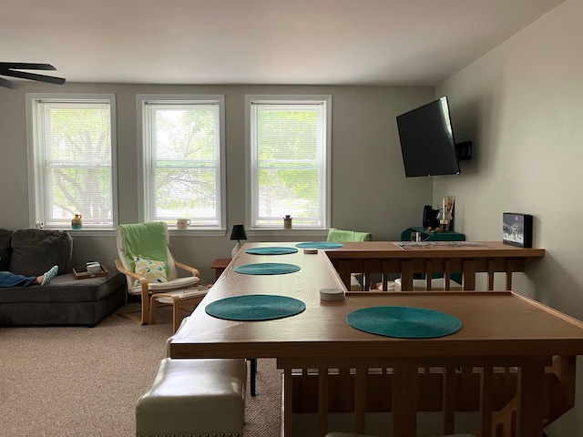 45 Kancamagus Hwy Unit 2, Woodstock, NH 03262 - dining space with healthy amount of natural light, carpet flooring, and ceiling fan