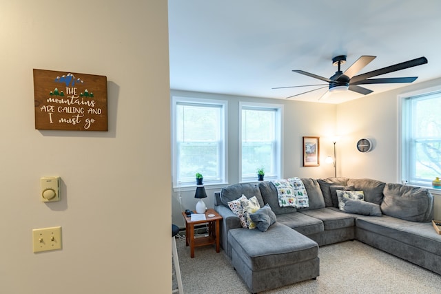 45 Kancamagus Hwy Unit 2, Woodstock, NH 03262 - living room with light colored carpet and ceiling fan