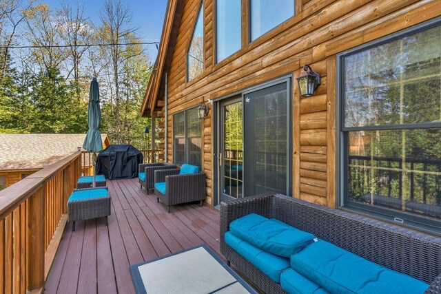 67 Cardinal Ln, Smithfield, ME 04978 - wooden terrace featuring a grill and outdoor lounge area