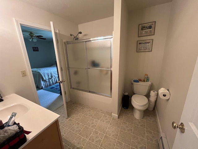 13 Bartlett St, Allenstown, NH 03275 - full bath with vanity, ensuite bathroom, a ceiling fan, shower / bath combination with glass door, and tile patterned flooring