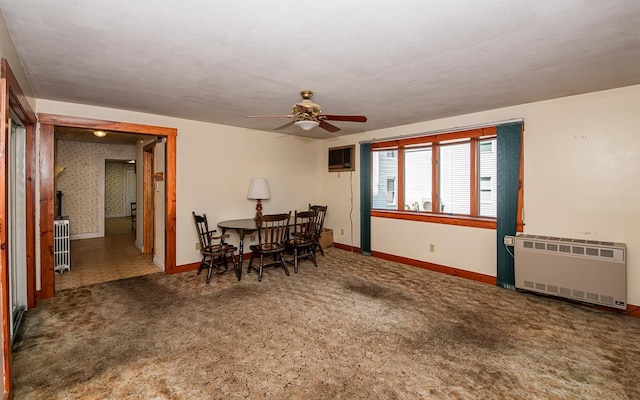 4 Walnut St, Exeter, NH 03833 - carpeted dining room featuring a ceiling fan, heating unit, and a wall mounted AC
