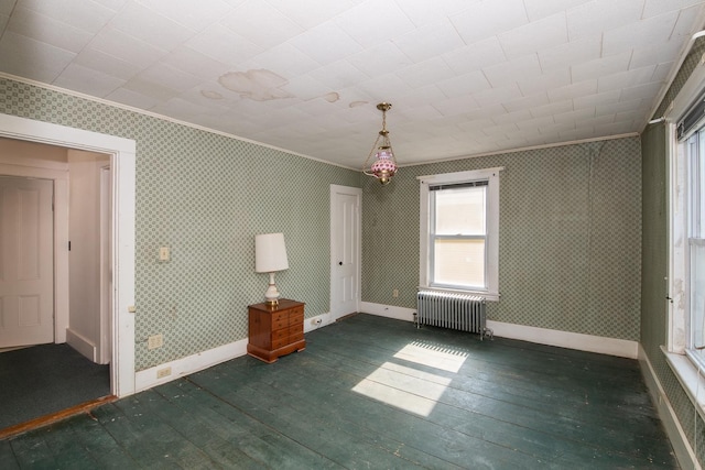 4 Walnut St, Exeter, NH 03833 - spare room featuring radiator heating unit, dark wood finished floors, and crown molding