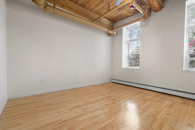 156 Front St Unit 103, Exeter, NH 03833 - empty room featuring a wood ceiling with exposed beams, a baseboard heating unit, and wood finished floors