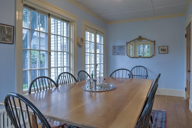 45 School St, Keene, NH 03431 - dining area with hardwood / wood-style floors and crown molding
