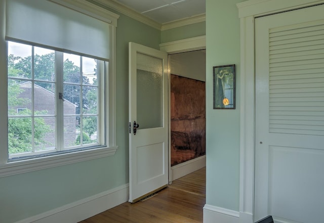 45 School St, Keene, NH 03431 - corridor with wood finished floors and crown molding