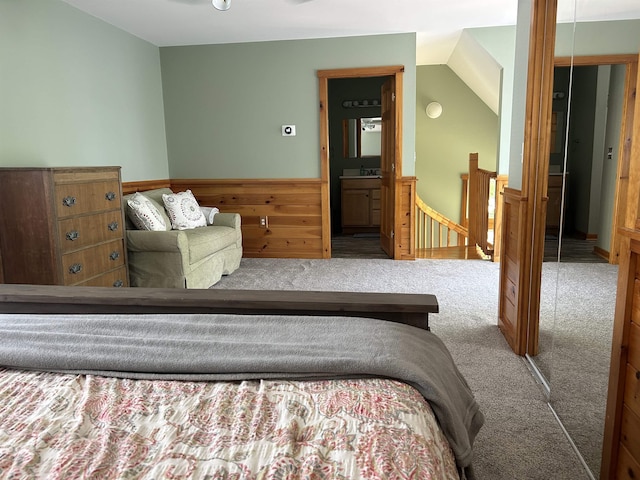 26 Island Dr, Madison, NH 03849 - carpeted bedroom with a wainscoted wall and lofted ceiling