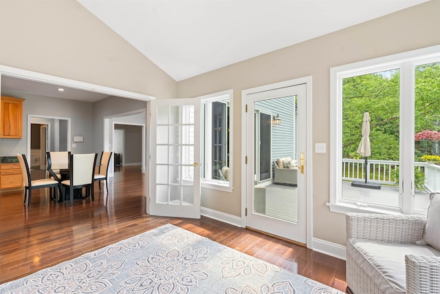 9 Hubbard Rd, Amherst, NH 03031 - doorway featuring wood finished floors, lofted ceiling, and recessed lighting