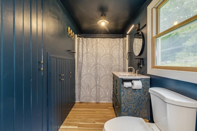 53 Broad Cove Dr, Concord, NH 03303 - bathroom featuring wood finished floors, vanity, and a shower with shower curtain