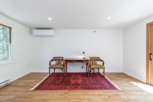 53 Broad Cove Dr, Concord, NH 03303 - office area featuring a wall unit AC, wood finished floors, a baseboard radiator, and recessed lighting
