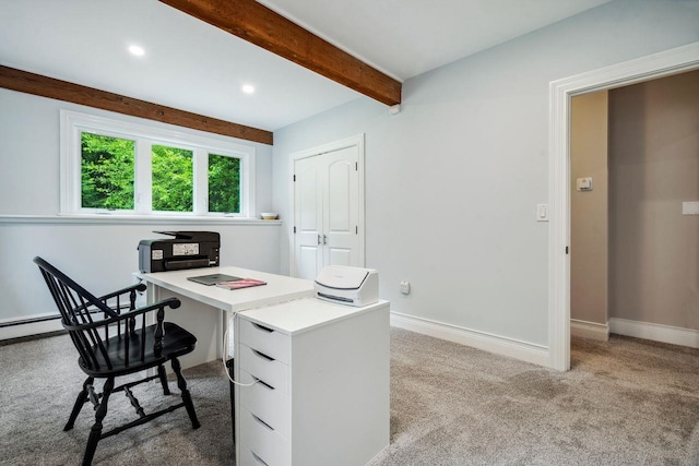 10 Lawrence Ln, Hollis, NH 03049 - home office featuring beamed ceiling, light carpet, and recessed lighting