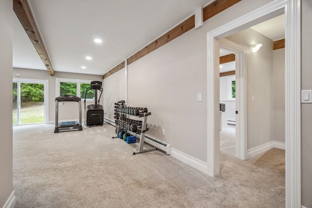 10 Lawrence Ln, Hollis, NH 03049 - workout area with carpet floors, recessed lighting, a baseboard radiator, and baseboard heating
