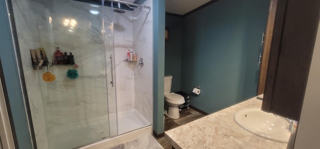 5 Mildred Ave, Raymond, NH 03077 - full bathroom with a marble finish shower, wood finished floors, and vanity