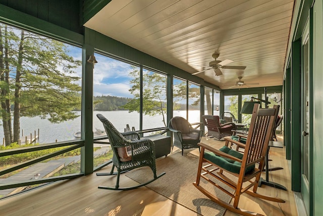 310 Bear Is, Meredith, NH 03253 - sunroom / solarium featuring a water view and ceiling fan