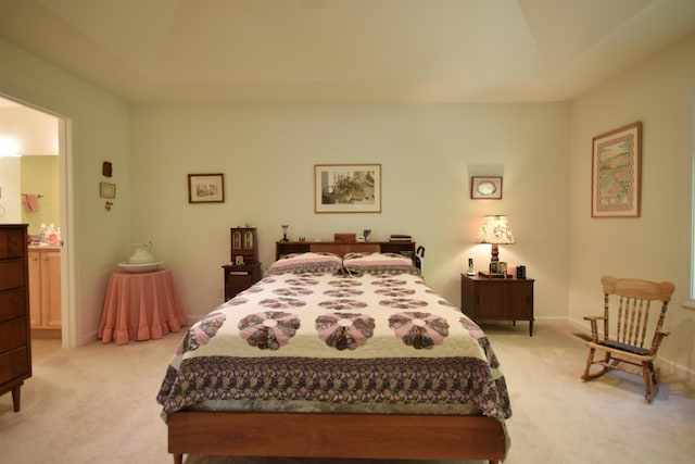51 Fielding Ln, South Burlington, VT 05403 - bedroom featuring light carpet, lofted ceiling, and ensuite bathroom